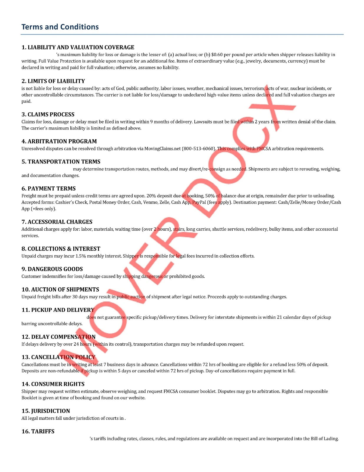Sample of a Bill of Lading Page 2 document